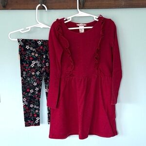 H&M Red Holiday Dress with Floral Leggings